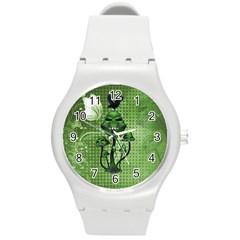 Funny Mushroom Skulls With Crow And Butterflies Round Plastic Sport Watch (m)