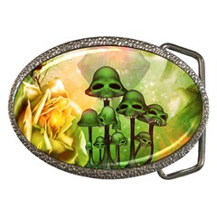 Awesome Funny Mushroom Skulls With Roses And Fire Belt Buckles by FantasyWorld7
