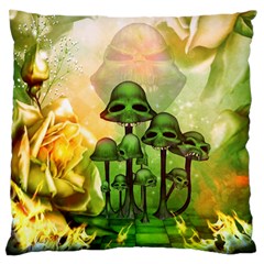 Awesome Funny Mushroom Skulls With Roses And Fire Large Flano Cushion Case (two Sides) by FantasyWorld7