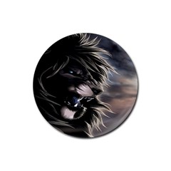 Angry Lion Digital Art Hd Rubber Coaster (round) 