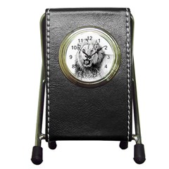 Lion Wildlife Art And Illustration Pencil Pen Holder Desk Clock