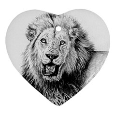 Lion Wildlife Art And Illustration Pencil Heart Ornament (two Sides)