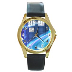 Tardis Space Round Gold Metal Watch