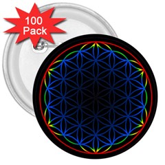 Flower Of Life 3  Buttons (100 Pack)  by Sudhe