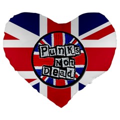 Punk Not Dead Music Rock Uk United Kingdom Flag Large 19  Premium Heart Shape Cushions by Sudhe