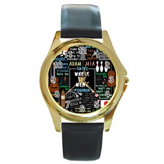 Book Quote Collage Round Gold Metal Watch