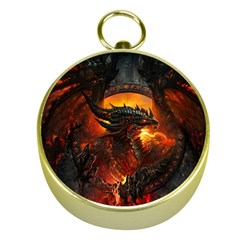 Dragon Legend Art Fire Digital Fantasy Gold Compasses by Sudhe