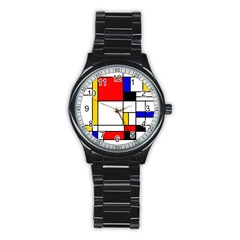 Bauhouse Mondrian Style Stainless Steel Round Watch