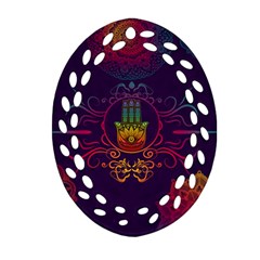 Boho Hamsa Mandala Oval Filigree Ornament (two Sides) by lucia