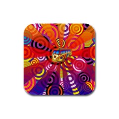Boho Hippie Bus Rubber Square Coaster (4 Pack)  by lucia