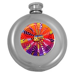 Boho Hippie Bus Round Hip Flask (5 Oz) by lucia