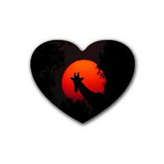 Giraffe Animal Africa Sunset Heart Coaster (4 Pack)  by Sudhe