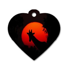 Giraffe Animal Africa Sunset Dog Tag Heart (two Sides)