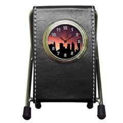 Skyline Panoramic City Architecture Pen Holder Desk Clock