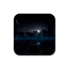 Skyline Night Star Sky Moon Sickle Rubber Square Coaster (4 Pack) 