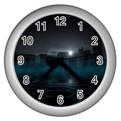 Skyline Night Star Sky Moon Sickle Wall Clock (silver)