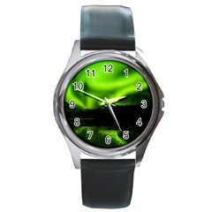 Aurora Borealis Northern Lights Sky Round Metal Watch