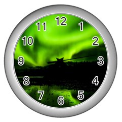 Aurora Borealis Northern Lights Sky Wall Clock (silver)