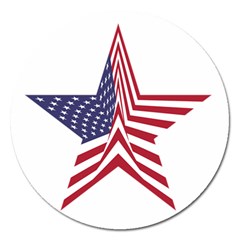 A Star With An American Flag Pattern Magnet 5  (round)