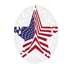 A Star With An American Flag Pattern Oval Filigree Ornament (two Sides) by Sudhe