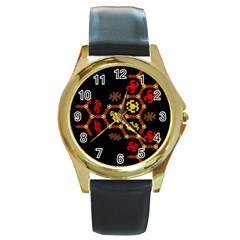 Algorithmic Drawings Round Gold Metal Watch