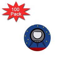 A Rocket Ship Sits On A Red Planet With Gold Stars In The Background 1  Mini Buttons (100 Pack) 