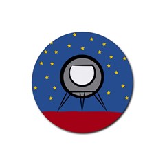 A Rocket Ship Sits On A Red Planet With Gold Stars In The Background Rubber Coaster (round) 
