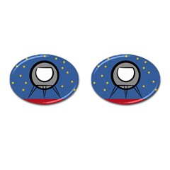 A Rocket Ship Sits On A Red Planet With Gold Stars In The Background Cufflinks (oval)