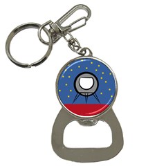 A Rocket Ship Sits On A Red Planet With Gold Stars In The Background Bottle Opener Key Chains by Sudhe