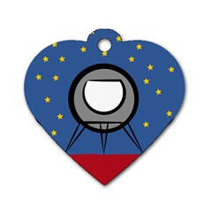 A Rocket Ship Sits On A Red Planet With Gold Stars In The Background Dog Tag Heart (two Sides)