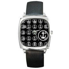 Anchor Pattern Square Metal Watch