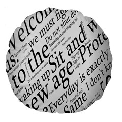 Abstract Minimalistic Text Typography Grayscale Focused Into Newspaper Large 18  Premium Flano Round Cushions by Sudhe
