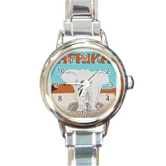 Africa Elephant Animals Animal Round Italian Charm Watch