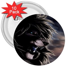 Angry Lion Digital Art Hd 3  Buttons (10 Pack) 