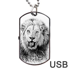 Lion Wildlife Art And Illustration Pencil Dog Tag Usb Flash (two Sides)