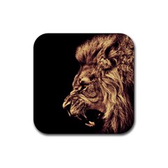 Angry Male Lion Gold Rubber Coaster (square)  by Sudhe