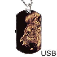Angry Male Lion Gold Dog Tag Usb Flash (two Sides)