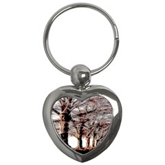 Autumn Fractal Forest Background Key Chains (heart) 