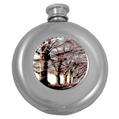 Autumn Fractal Forest Background Round Hip Flask (5 Oz)