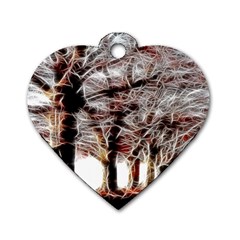 Autumn Fractal Forest Background Dog Tag Heart (two Sides)