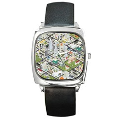 Simple Map Of The City Square Metal Watch