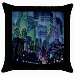 City Night Landmark Throw Pillow Case (black)