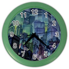 City Night Landmark Color Wall Clock by Sudhe