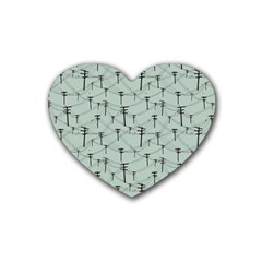 Telephone Lines Repeating Pattern Rubber Coaster (heart)  by Sudhe