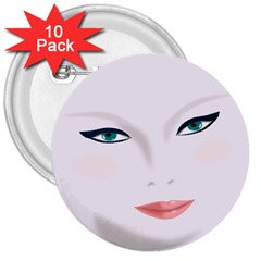 Face Beauty Woman Young Skin 3  Buttons (10 Pack)  by Sudhe