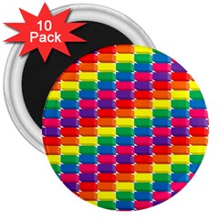 Rainbow 3d Cubes Red Orange 3  Magnets (10 Pack) 