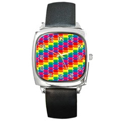Rainbow 3d Cubes Red Orange Square Metal Watch by Sudhe