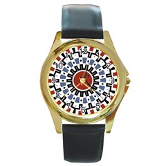 Mandala Art Ornament Pattern Round Gold Metal Watch