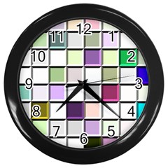 Color Tiles Abstract Mosaic Background Wall Clock (black)