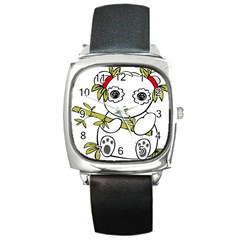 Panda China Chinese Furry Square Metal Watch